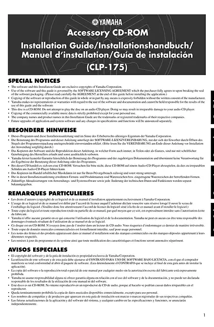 yamaha雅马哈CLP-175 Installation Guide